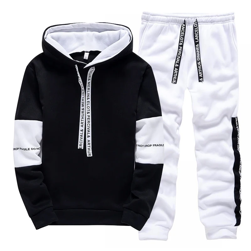Black White Men's Tracksuit Fa - Winter Clothing Fashion 评论和价格