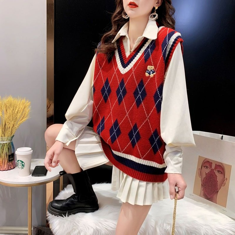 Red Knit Vests for Women Sleev - Winter Clothing Trends 评论和价格