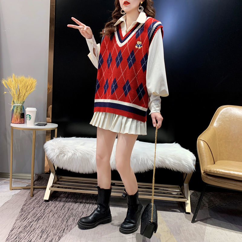 Red Knit Vests for Women Sleev - Winter Clothing Trends 评论和价格