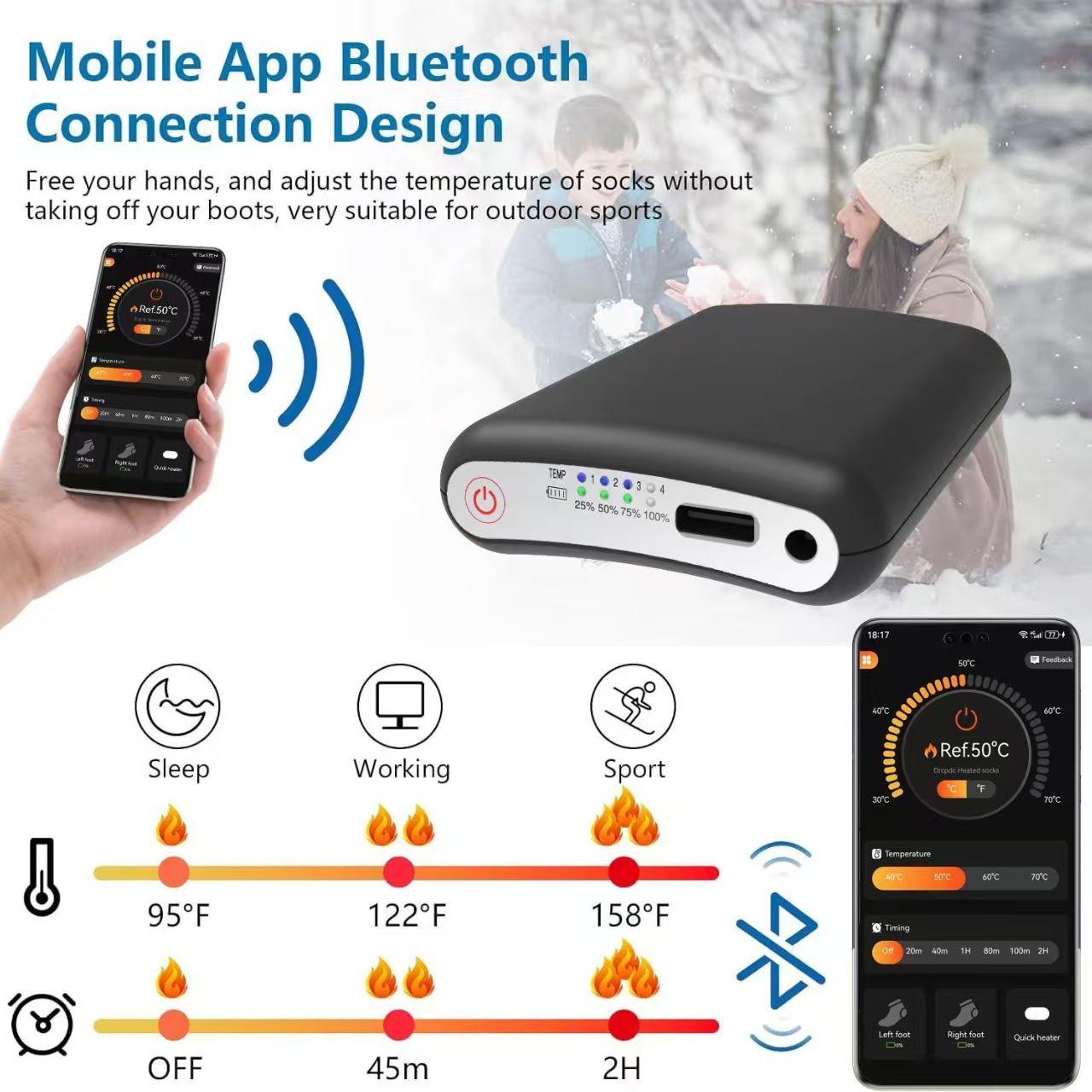 Durable 5000mAh 5V Battery APP - Heated Insole Rechargeable 评论和价格
