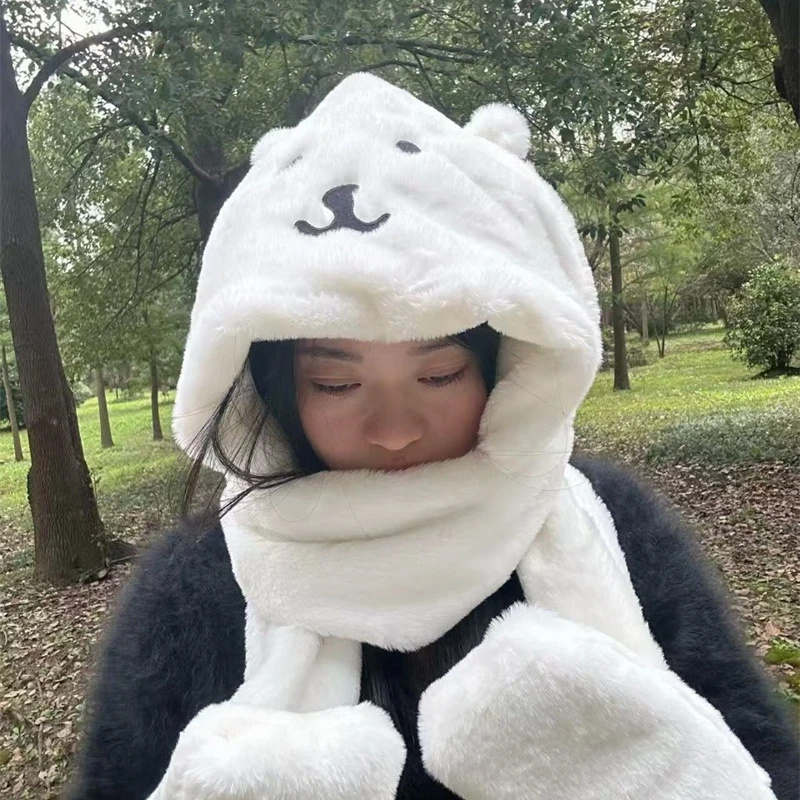 3 In 1 Plush Thick Hooded Hat  - Winter Clothing Accessories 评论和价格
